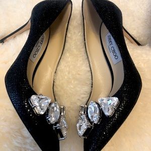 Jimmy Choo Marvel 85 Black Glitter & Crystal Heels